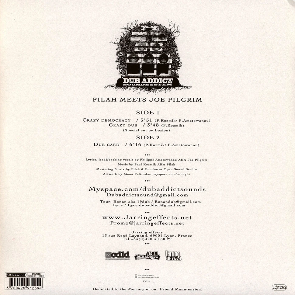 Dub Addict Sound System, Pilah, Joe Pilgrim - Crazy Democracy, Dub / Dub Card