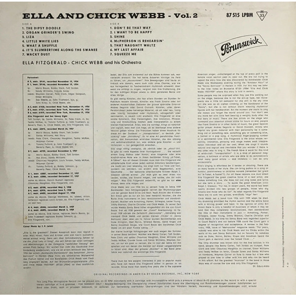 Ella Fitzgerald - Chick Webb And His Orchestra - Ella And Chick Webb 1938/39 Vol. II