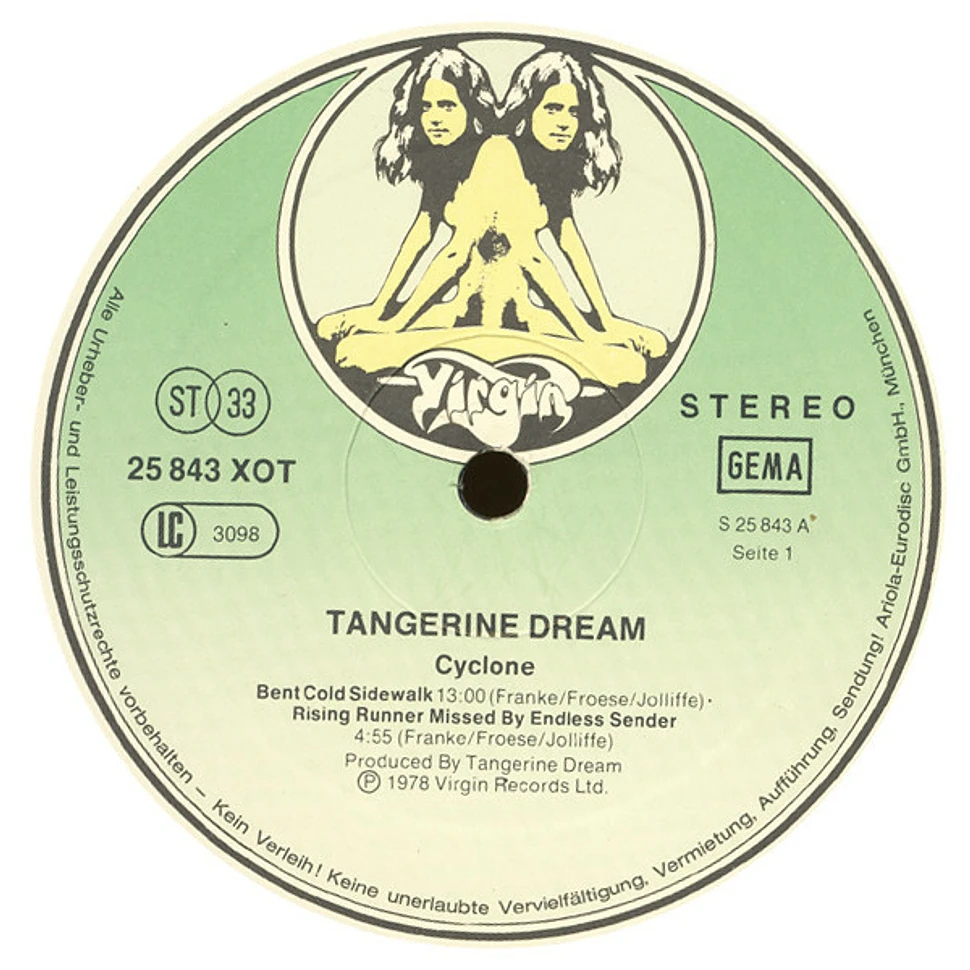Tangerine Dream Cyclone Vinyl LP 1978 DE Original HHV