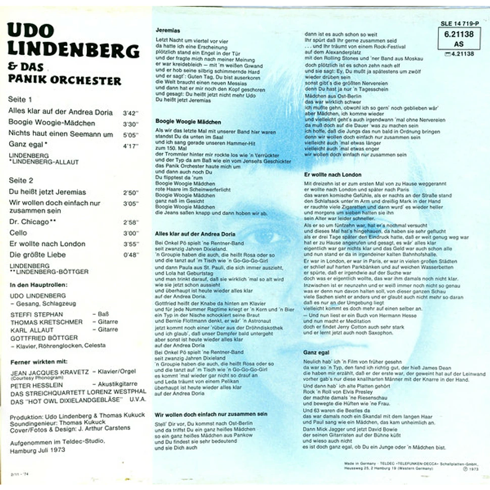 Udo Lindenberg Und Das Panikorchester - Alles Klar Auf Der Andrea Doria