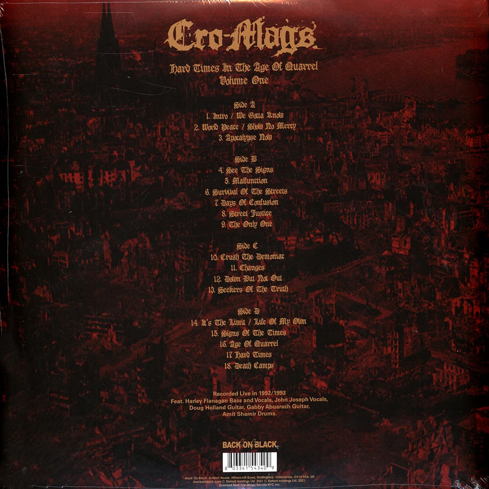 Cro-Mags - Hard Times In The Age Of Quarrel Volume 1 Black Vinyl Edition