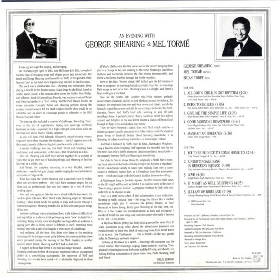 George Shearing And Mel Tormé - An Evening With George Shearing And Mel Tormé