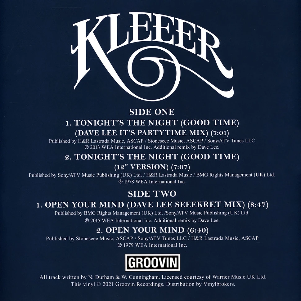 Kleeer - Tonight's The Night (Good Time) / Open Your Mind Dave Lee Remixes