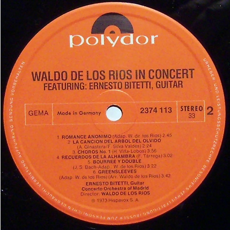 Waldo De Los Rios - In Concert Featuring Ernesto Bitetti Guitar