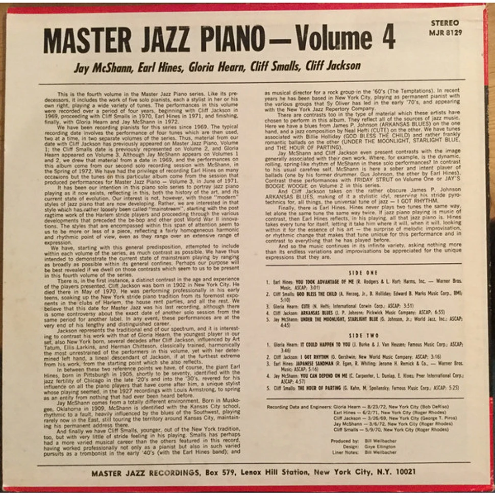 Jay McShann, Earl Hines, Gloria Hearn, Cliff Smalls, Cliff Jackson - Master Jazz Piano - Volume 4