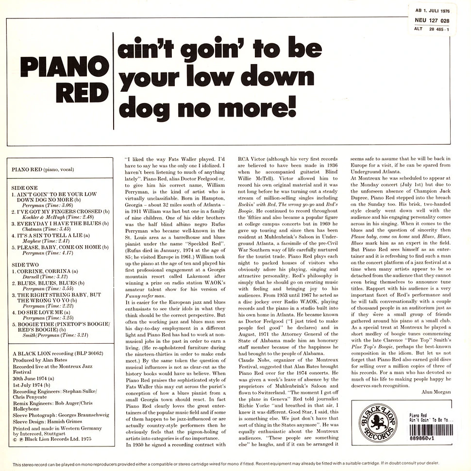 Piano Red - Ain't Goin' To Be Your Low Down Dog No More
