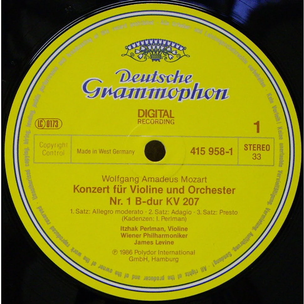 Wolfgang Amadeus Mozart, Itzhak Perlman, James Levine , Wiener Philharmoniker - Violinkonzert Nr.1- Adagio K.261- Rondo K.373 - Rondo K 261a