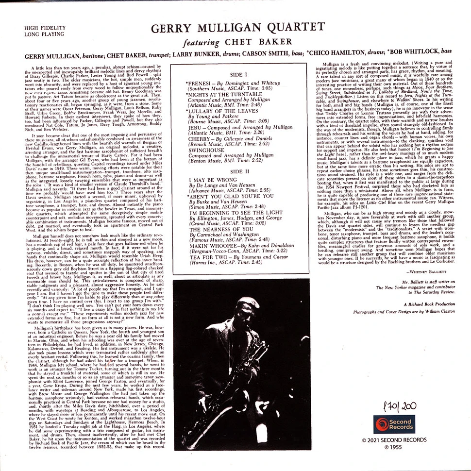 Gerry Mulligan Quartet - Gerry Mulligan Quartet Feat. Chet Baker Transparent Red Vinyl Edition