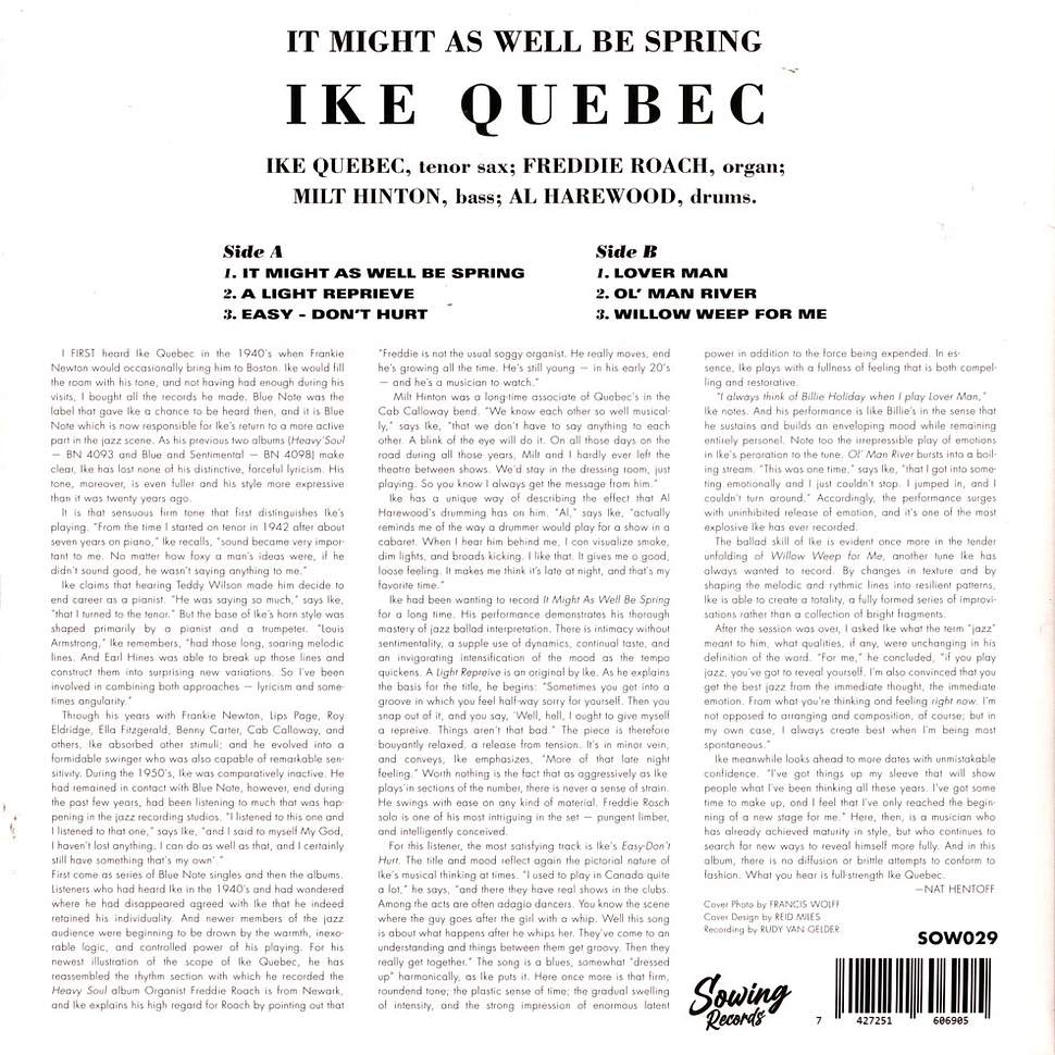 Ike Quebec - It Might As Well Be Spring Clear Vinyl Edtion