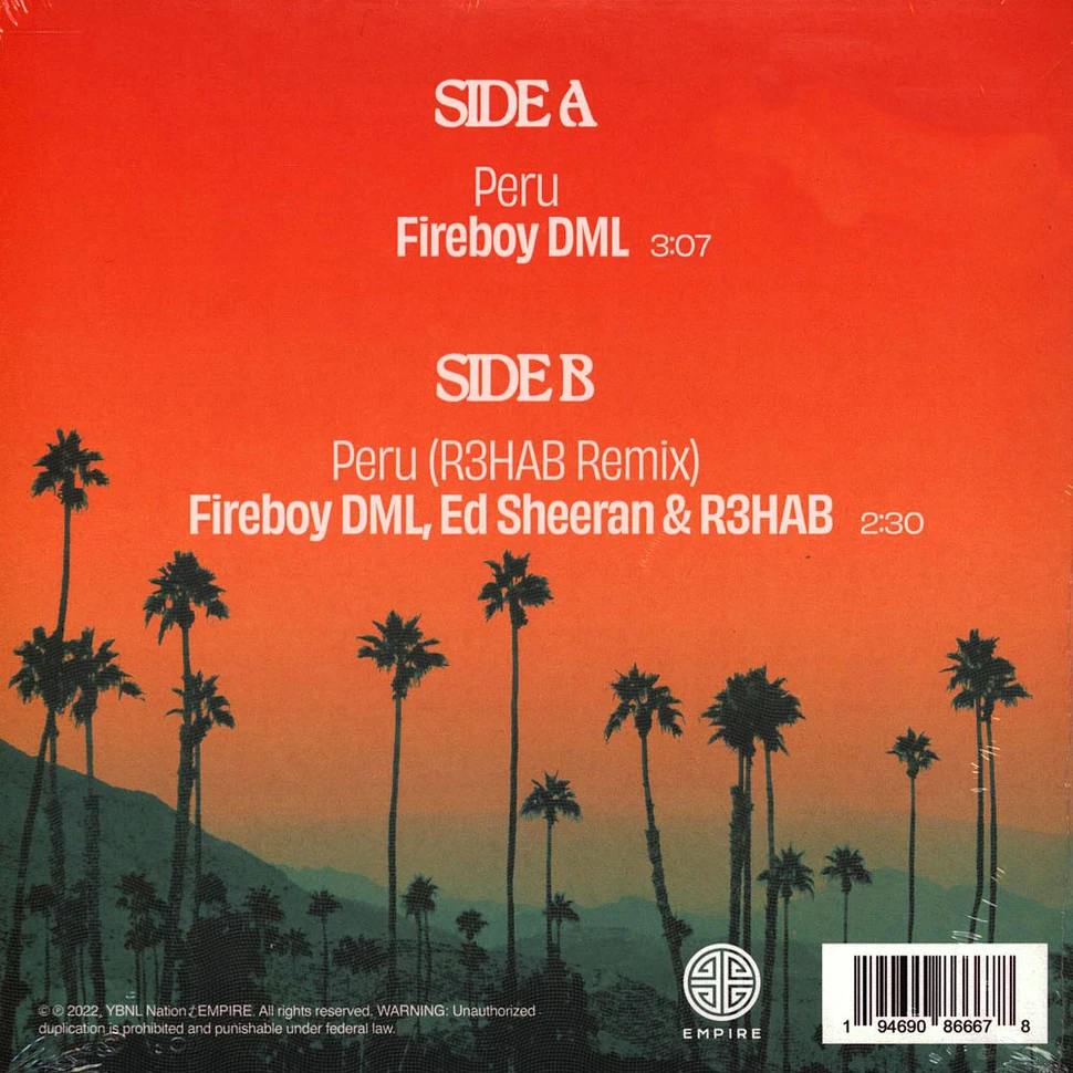 Fireboy DML - Peru Feat. Ed Sheeran Transparent Orange Vinyl Edition