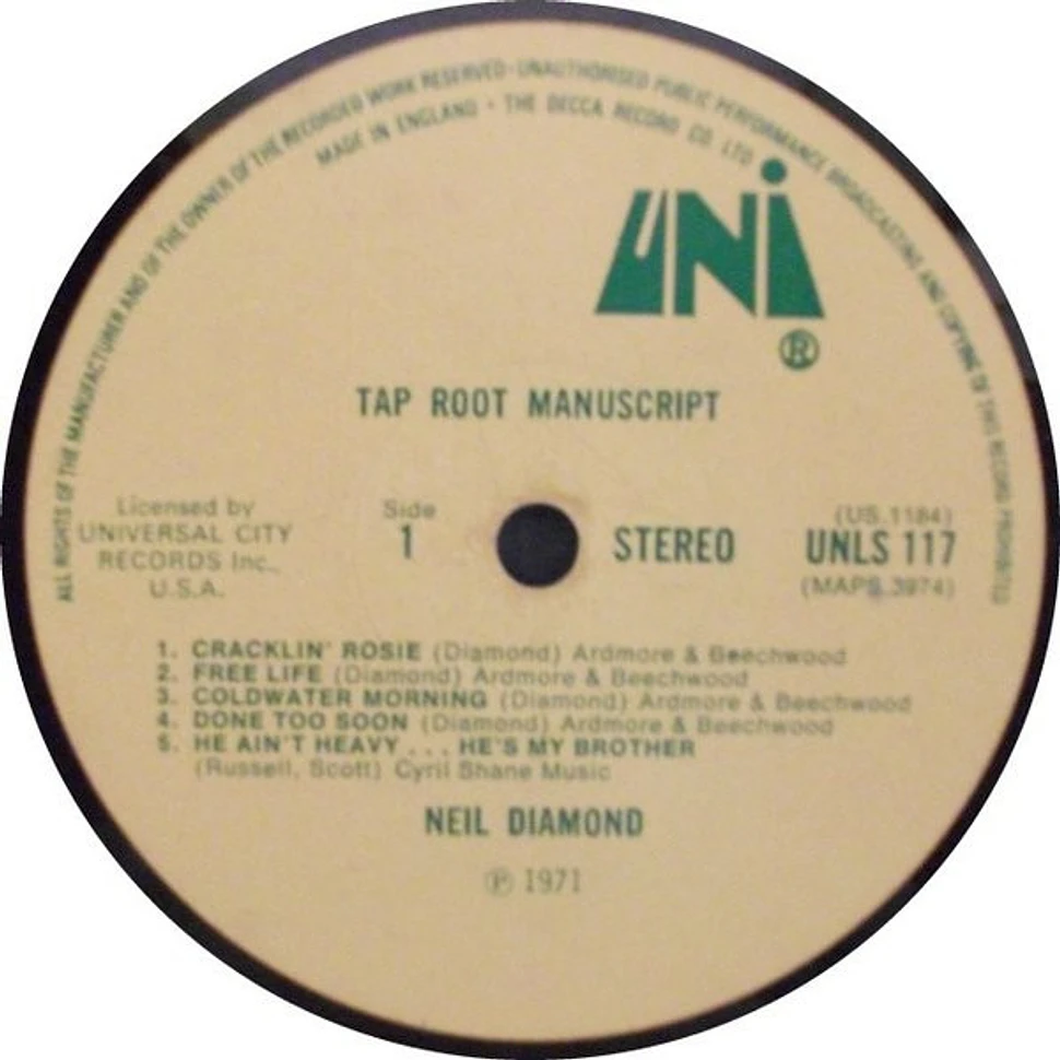 Neil Diamond Tap Root Manuscript Vinyl LP 1971 UK Original HHV
