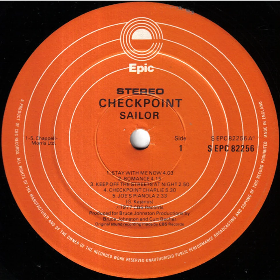 Sailor - Checkpoint - Vinyl LP - 1977 - UK - Original | HHV