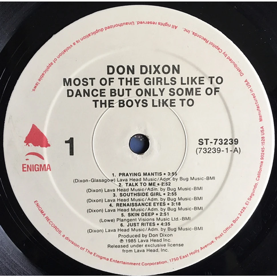 Don Dixon - Most Of The Girls Like To Dance But Only Some Of The Boys Like To