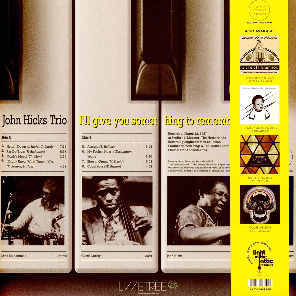 John Hicks Trio - I'll Give You Something To Remember Me By Black Vinyl Edition