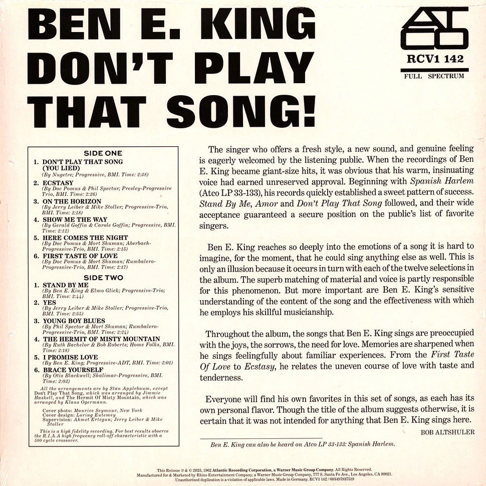 Ben E. King - Don't Play That Song Crystal Clear Vinyl Edition