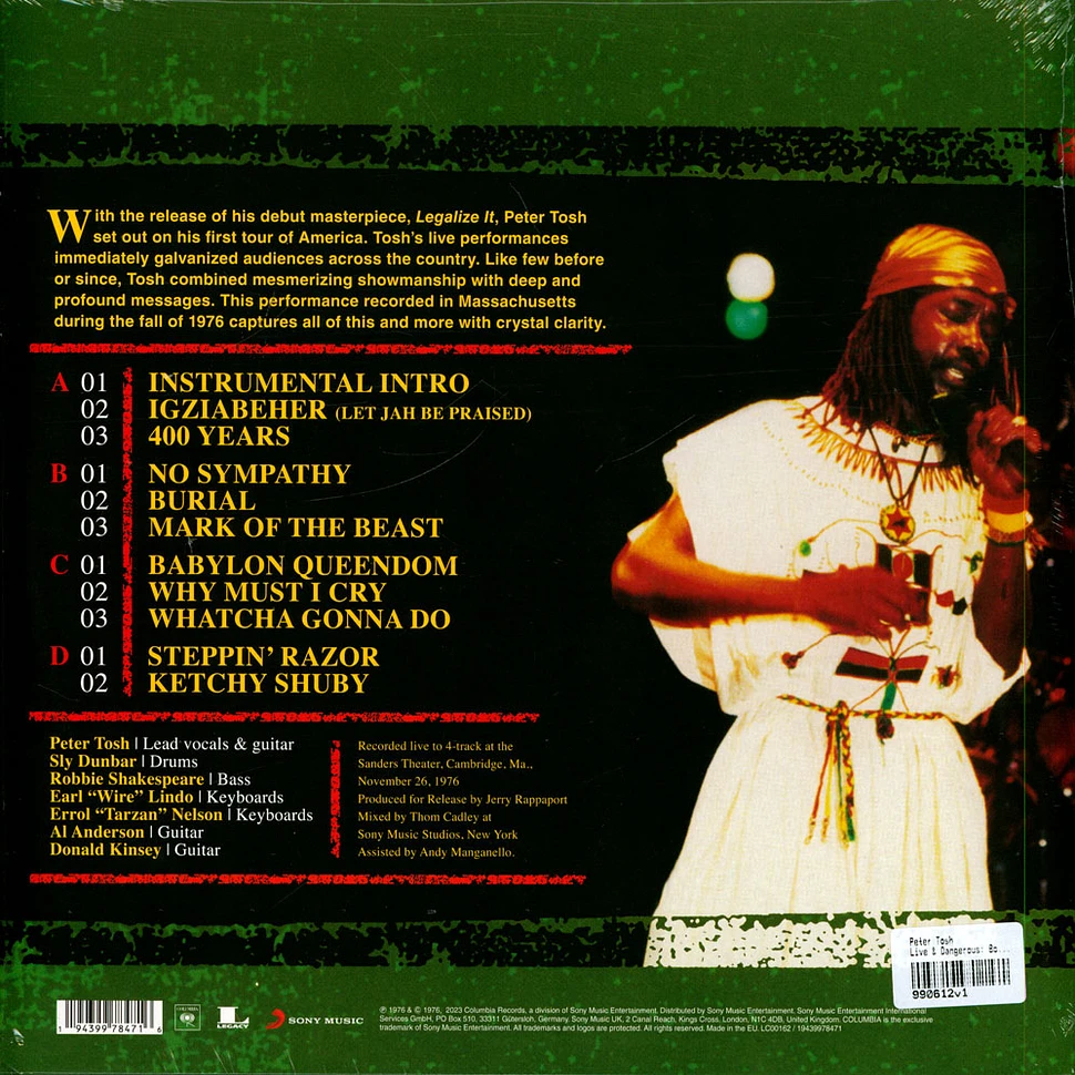 Peter Tosh - Live & Dangerous: Boston 1976 Record Store Day 2023 Translucent Yellow Vinyl Edition