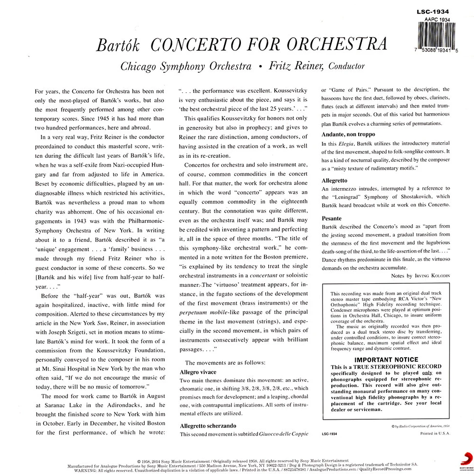 Fritz Reiner - Bartok: Concerto For Orchestra