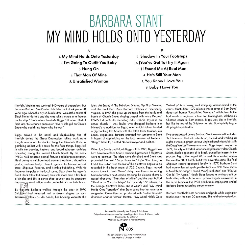 Barbara Stant - My Mind Holds On To Yesterday Coke Bottle Clear Vinyl Edition