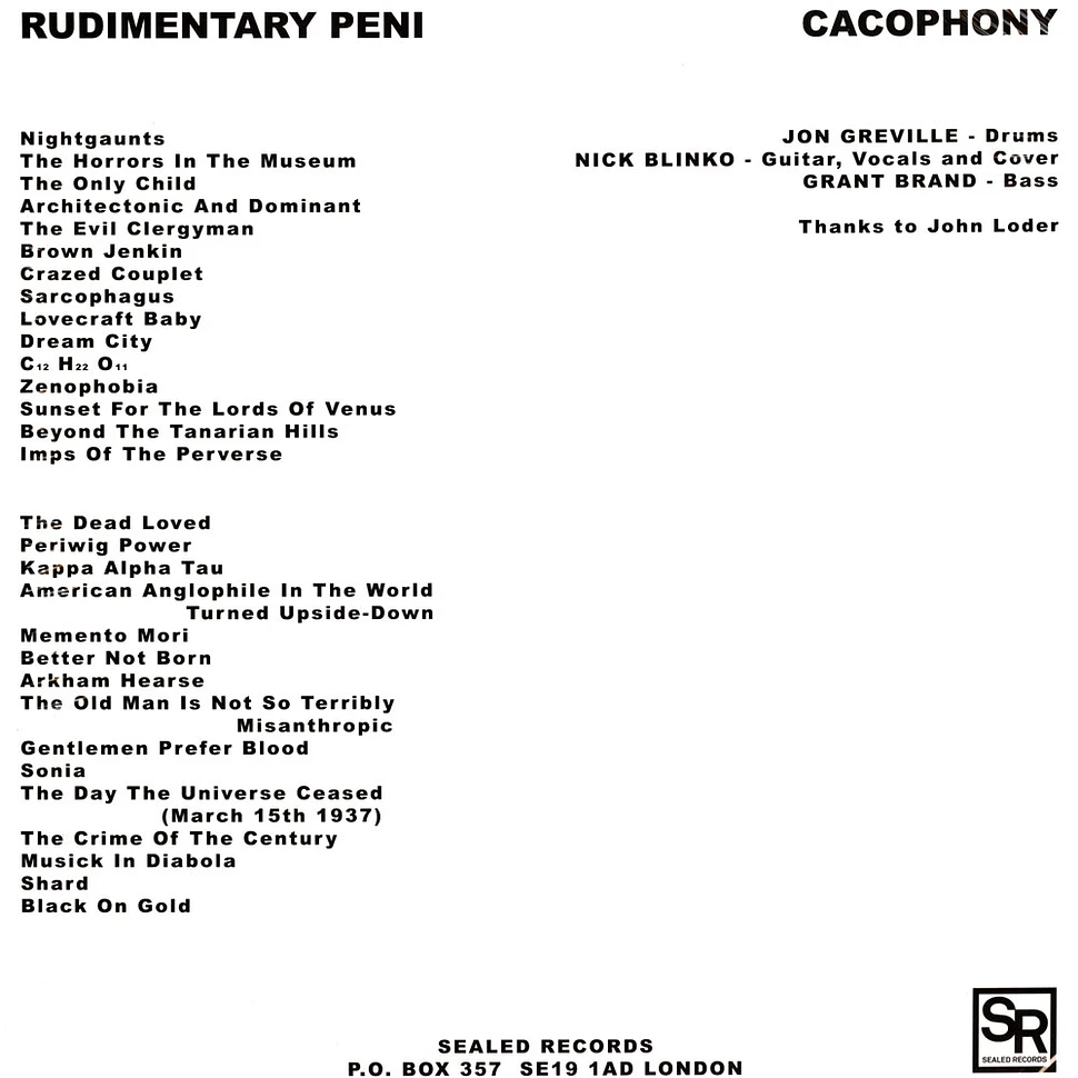 Rudimentary Peni - Cacophony