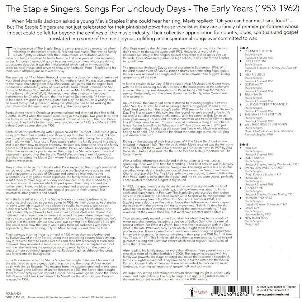Staple Singers - Songs For Uncloudy Days: The Early Years 1953-62