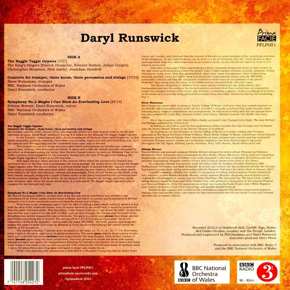 Bbc National Orchestra Of Wales King's Singers - Daryl Runswick: Concerto For Trumpet & Sinfonie No