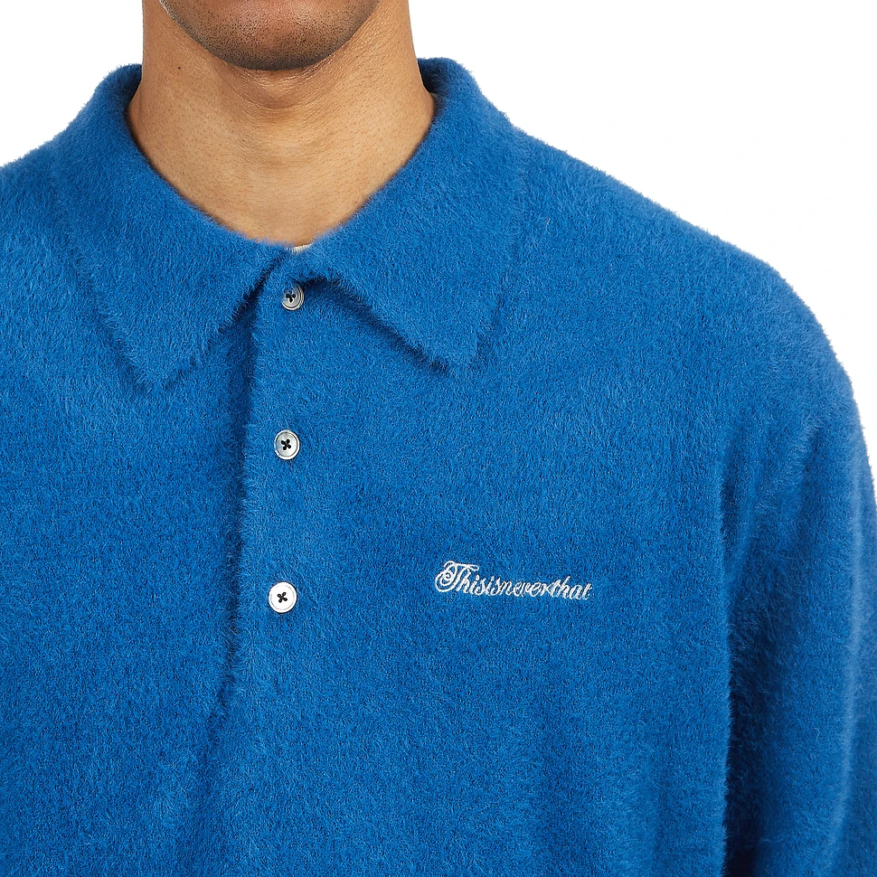 thisisneverthat - Script Shaggy Knit Polo (Blue) | HHV