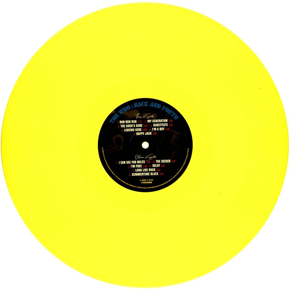 The Who - Back And Forth - Bbc Live At Bbc Studios, London Yellow Vinyl Edtion