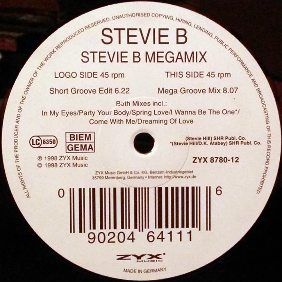 Stevie B - Stevie B Megamix - Vinyl 12" - 1998 - DE - Original | HHV