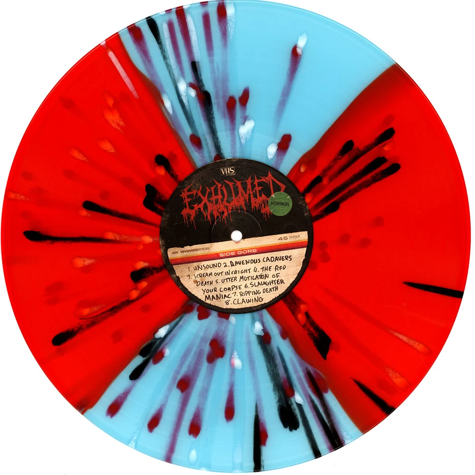 Exhumed - Horror Electric Blue And Blood Red Quad With Red White And Splatter Vinyl Edition