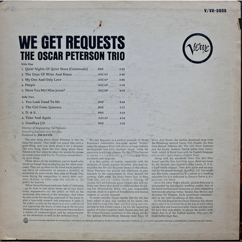 The Oscar Peterson Trio - We Get Requests - Vinyl LP - 1965 - US ...