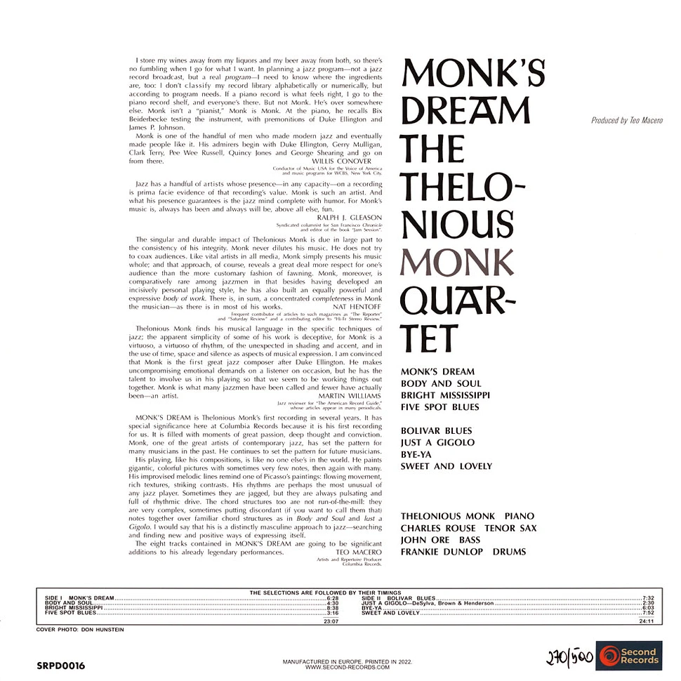 Thelonious Monk - Monk's Dream Clear / White Splatter Vinyl Edition