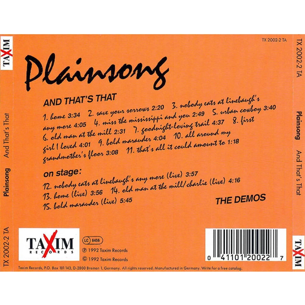 Plainsong - And That's That - The Demos