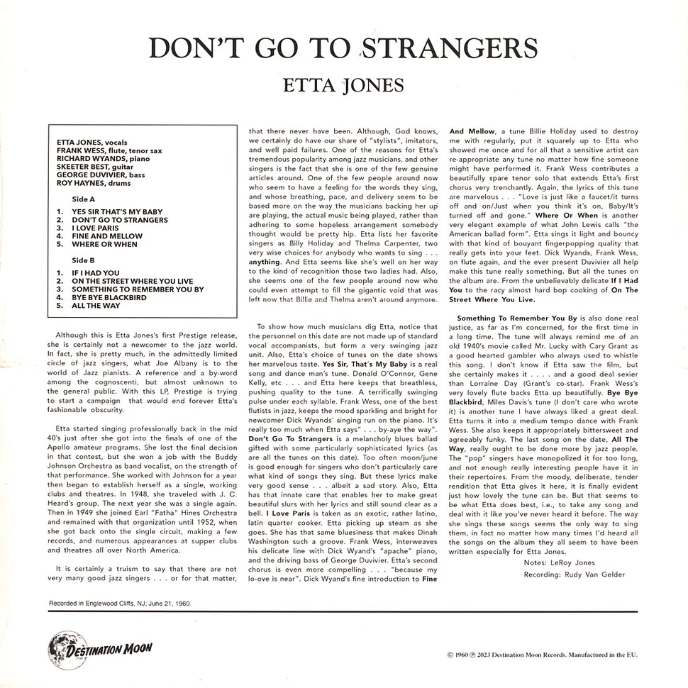 Etta Jones - Don't Go To Strangers Clear Vinyl Edition
