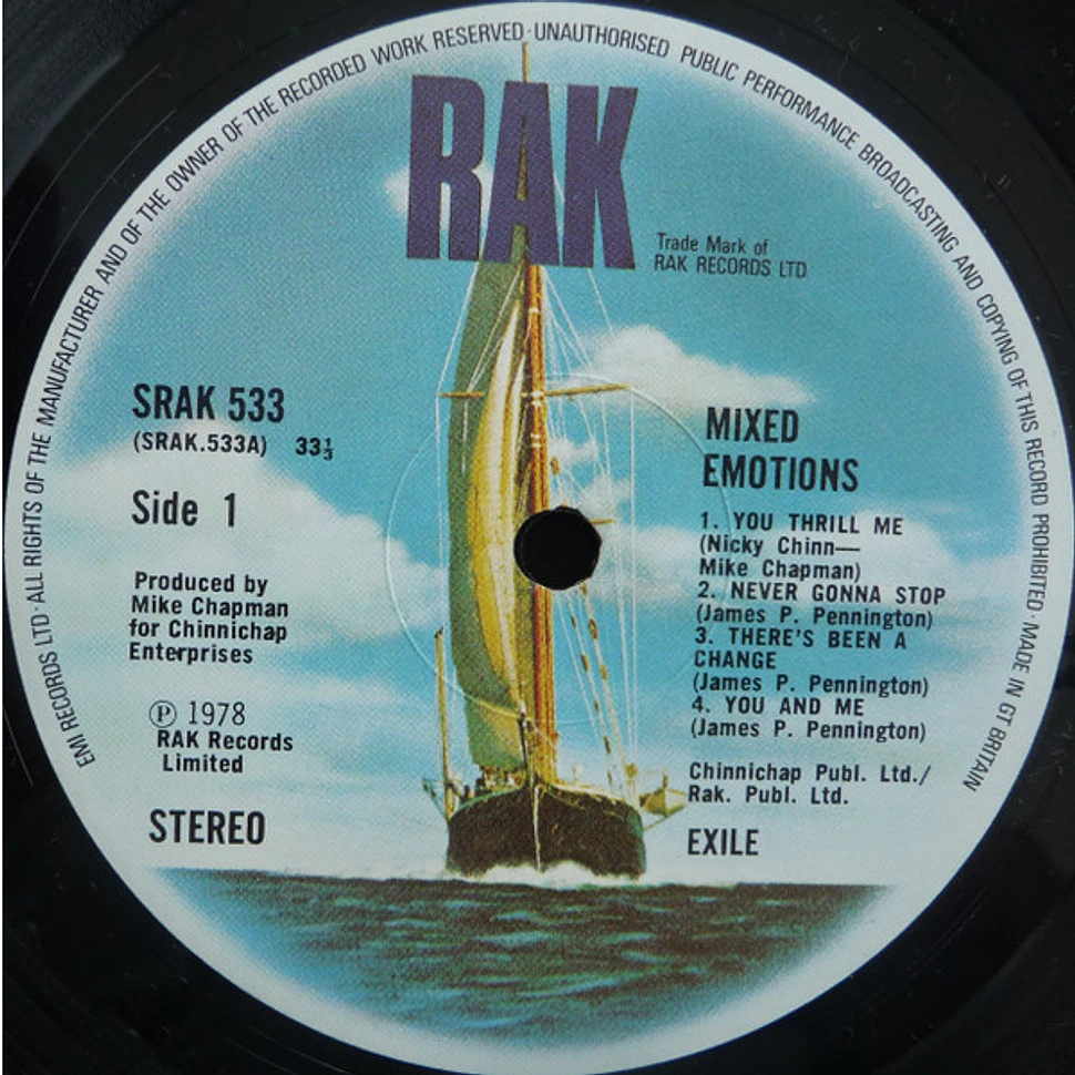 Exile Mixed Emotions Vinyl LP 1978 UK Original HHV