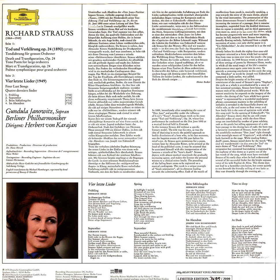 Janowitz Berliner Philharmoniker Karajan - R. Strauss: Vier Letzte Lieder, Tod Und Verklärung