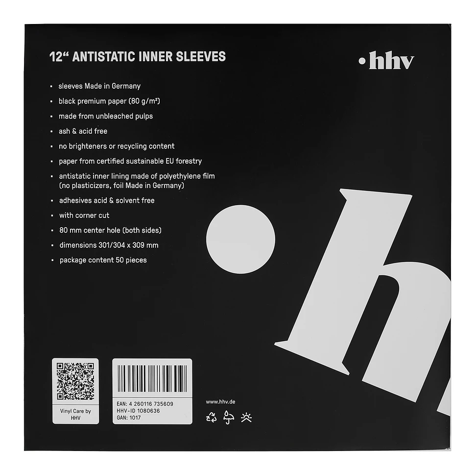 Vinyl Care - Antistatic Inner Sleeves for 12" Records - Black - 80 g/m² - Corner Cut