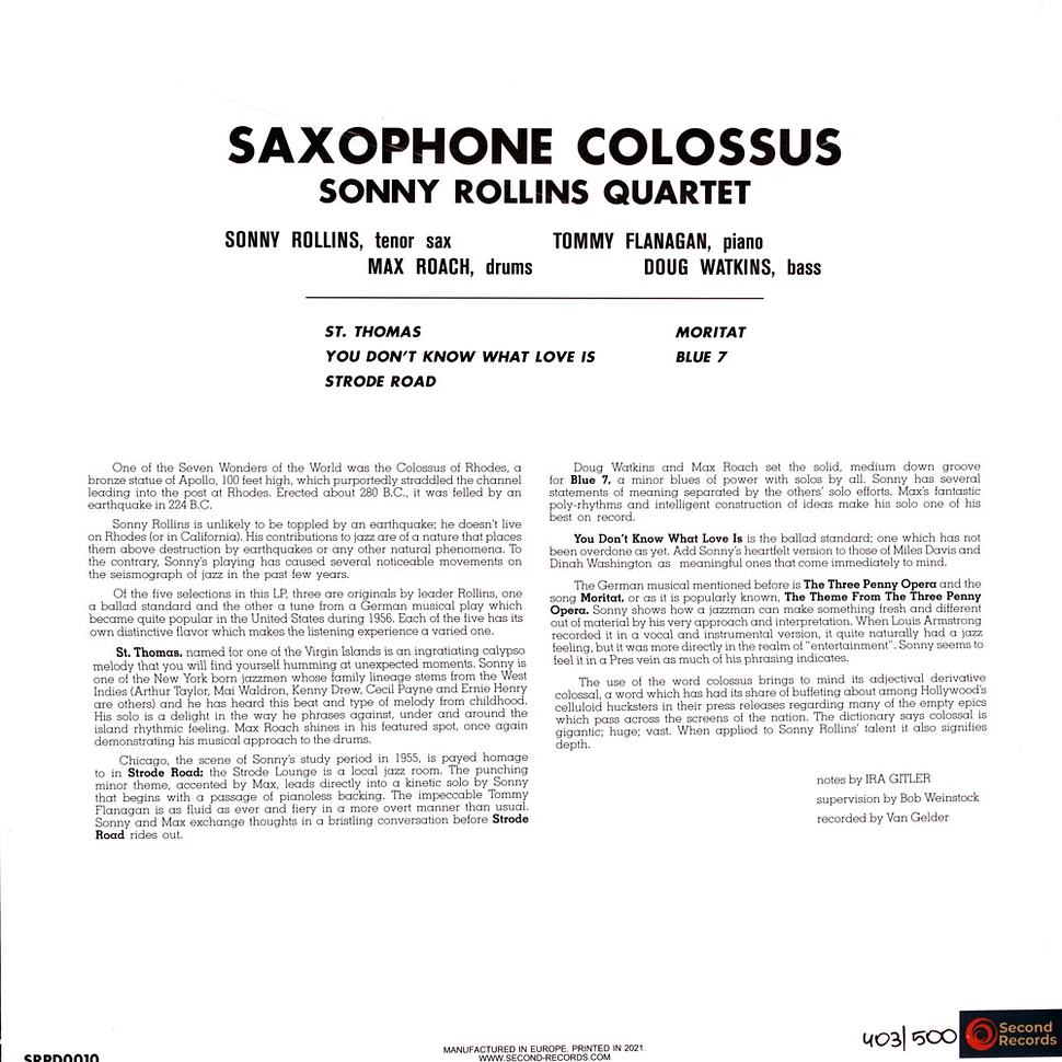Sonny Rollins - Saxophone Colossus Blue Marble Vinyl Edition