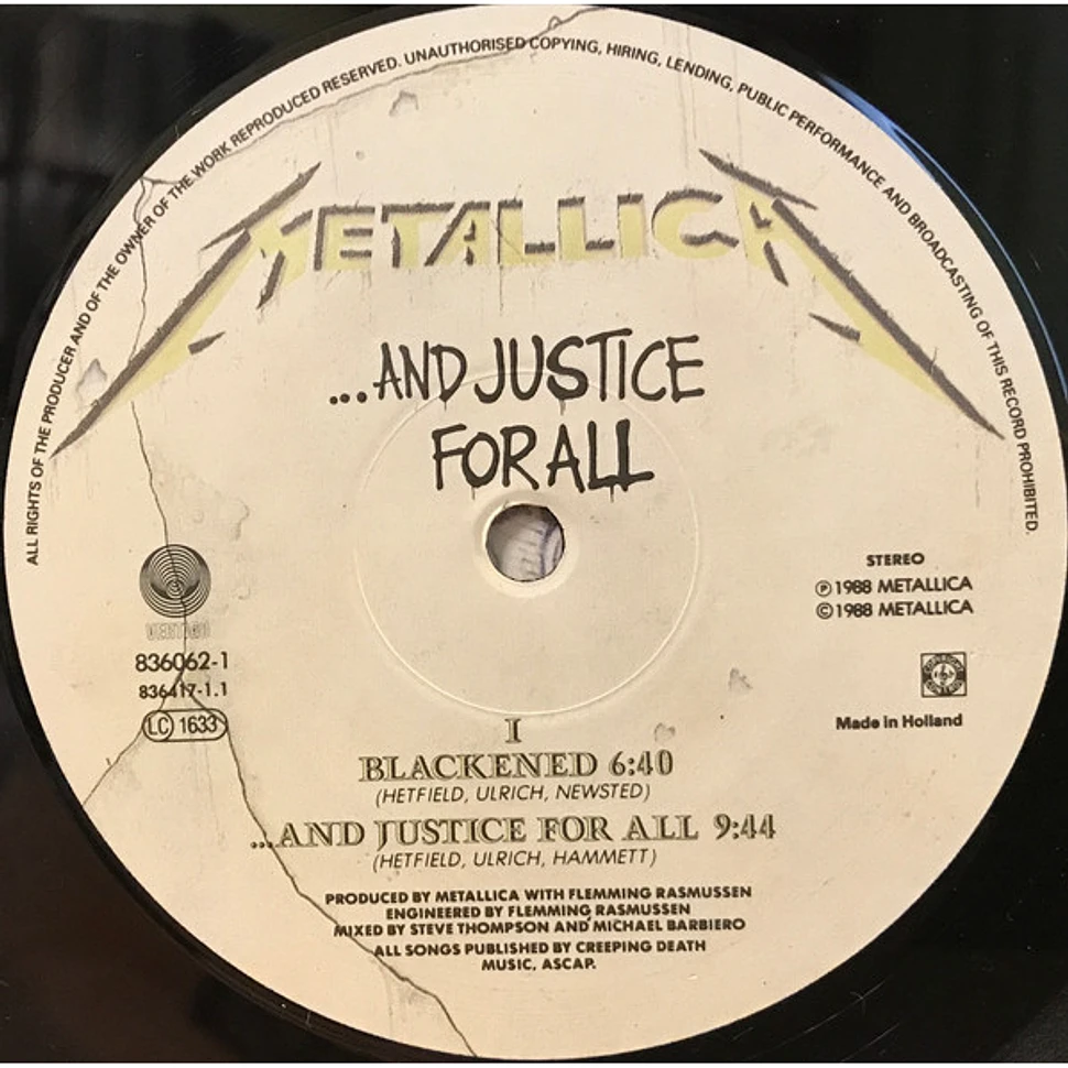 Metallica And Justice For All Vinyl 2LP 1988 EU Original HHV