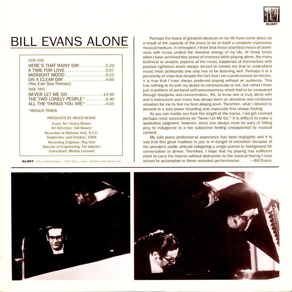 Bill Evans - Alone White Vinyl Edition