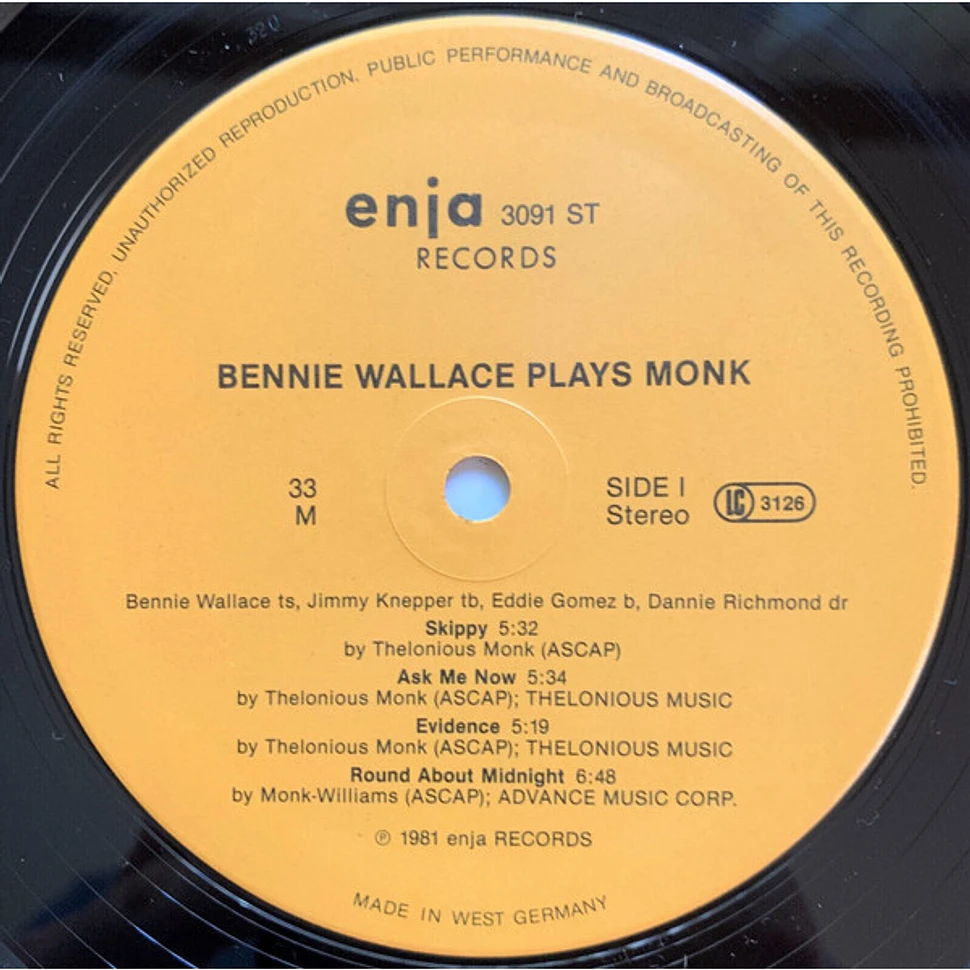 Bennie Wallace, Jimmy Knepper, Eddie Gomez, Dannie Richmond - Bennie Wallace Plays Monk