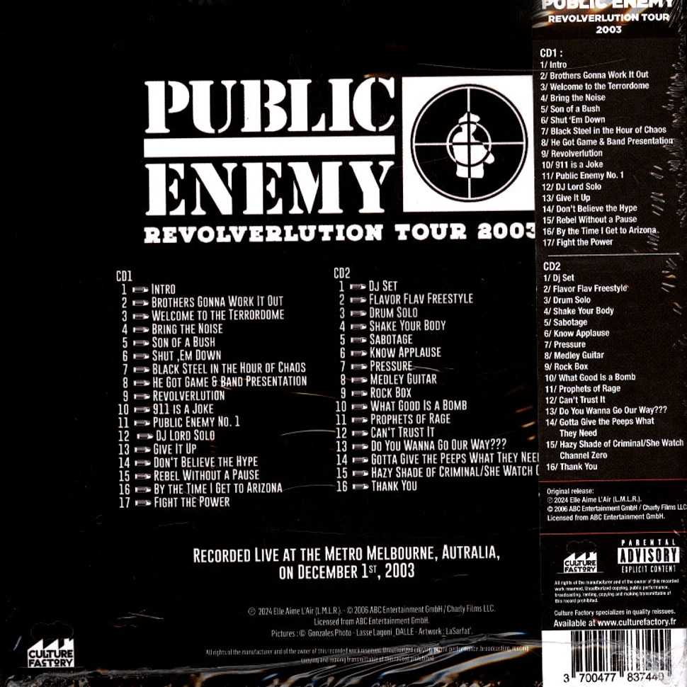 Public Enemy - Revolverlution Tour 2003 Record Store Day 2024 Cd Edition