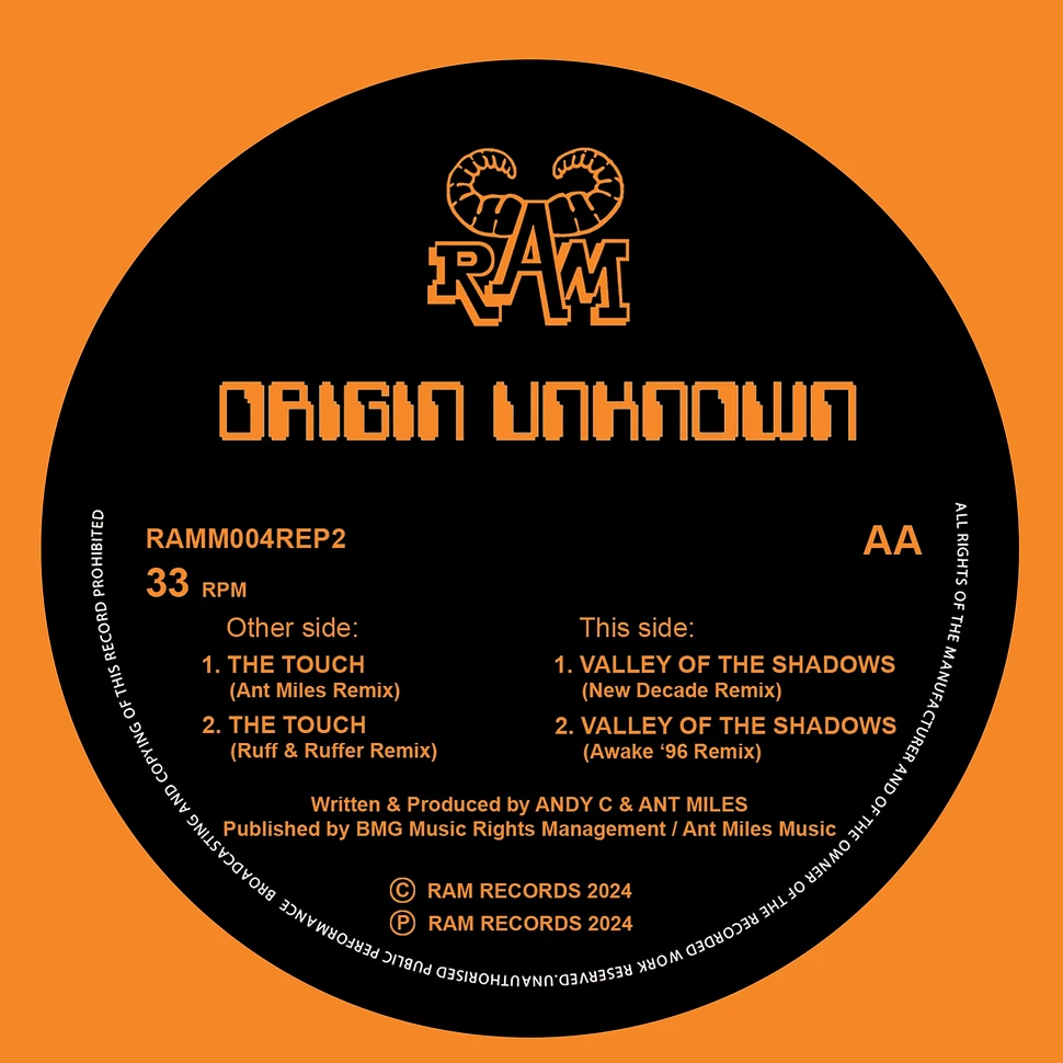 Origin Unknown - The Touch / Valley Of The Shadows 2024 Remixes Orange Vinyl Edition