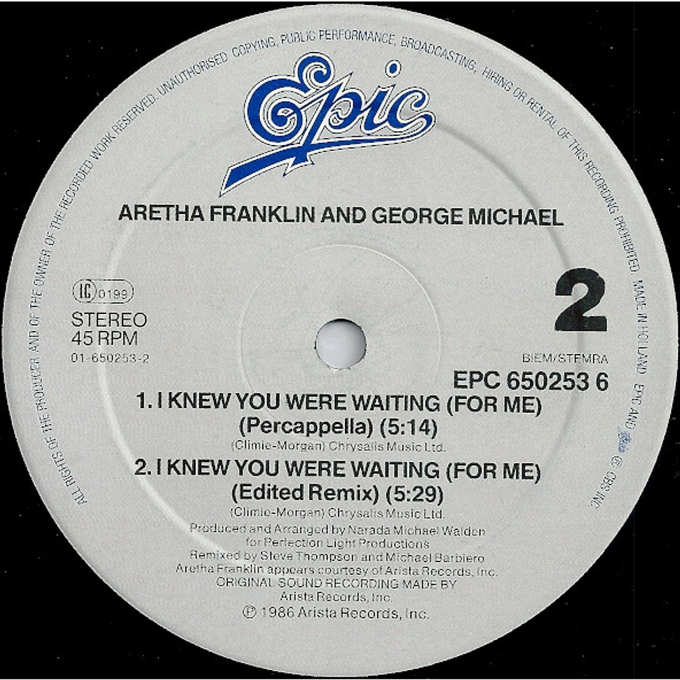 Aretha Franklin And George Michael I Knew You Were Waiting For Me Vinyl 12 1987 Eu 2088