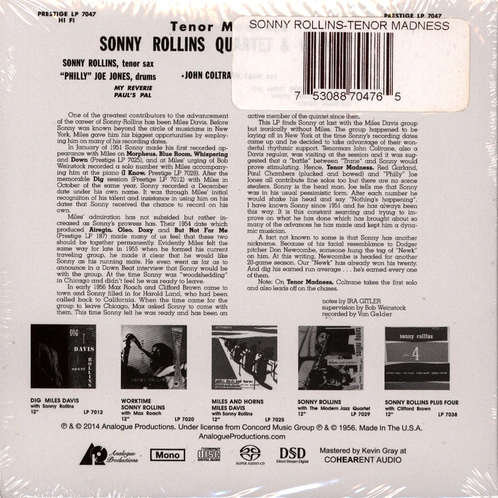 Sonny Rollins - Tenor Madness Hybrid Mono Sacd Mini "Old Style" Gatefold Jacket