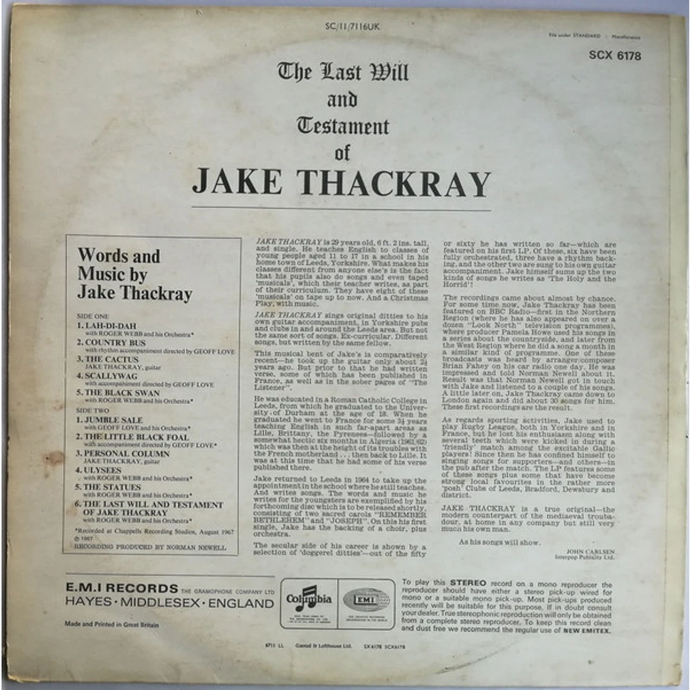 Jake Thackray - The Last Will And Testament Of Jake Thackray