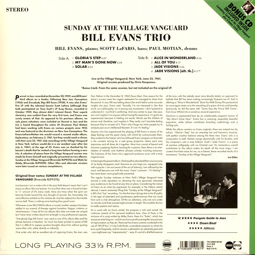 The Bill Evans Trio - Sunday At The Village Vanguard