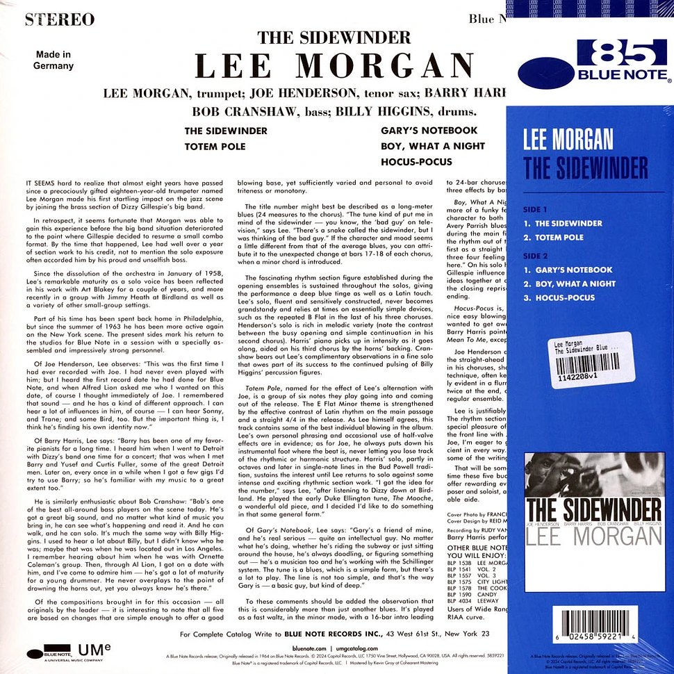 Lee Morgan - The Sidewinder Blue Note 85 Collection Blue Vinyl Edition