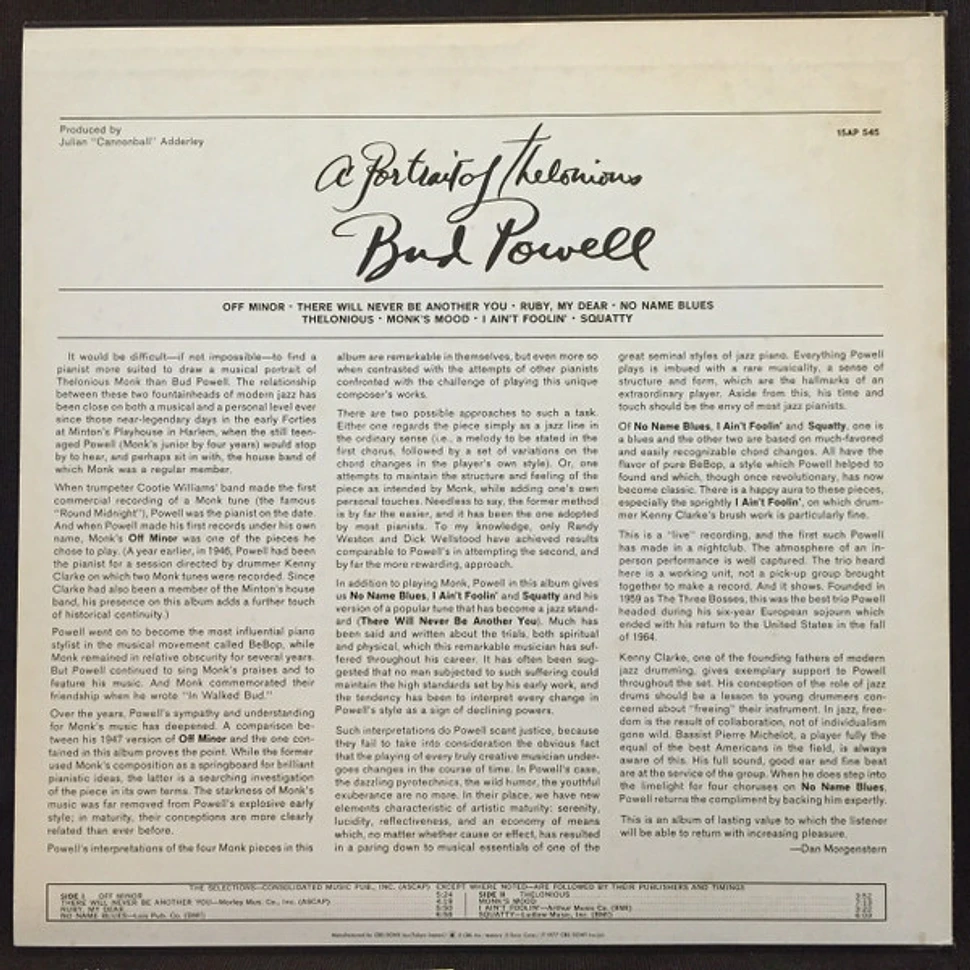 Bud Powell - A Portrait Of Thelonious