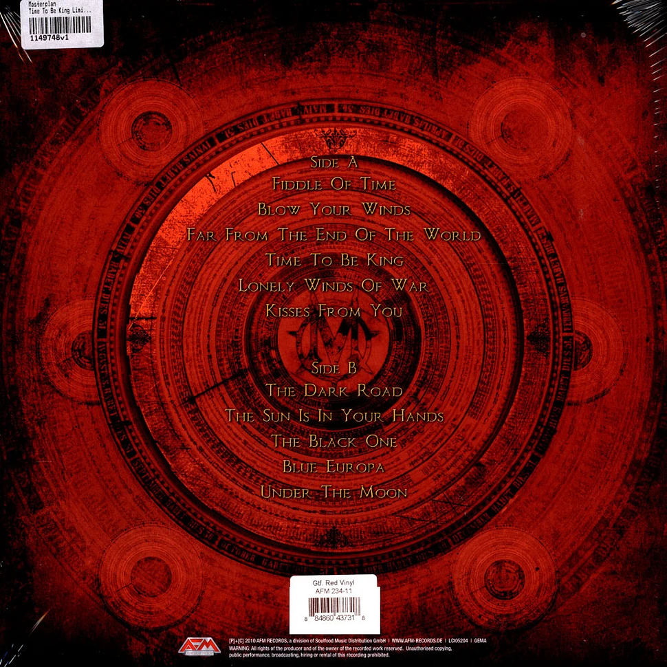 Masterplan - Time To Be King Limited Red Vinyl Edition