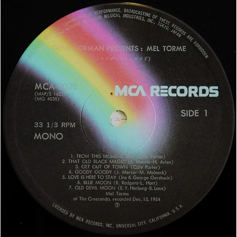 Mel Tormé - Gene Norman Presents Mel Tormé (Actually Recorded At The Crescendo Dec.15, 1954) = アット·ザ·クレッセンド